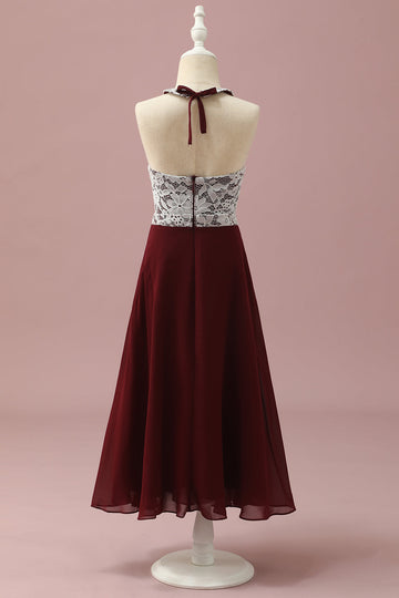 Dentelle bordeaux et robe de demoiselle d’honneur Chiffon Halter Junior